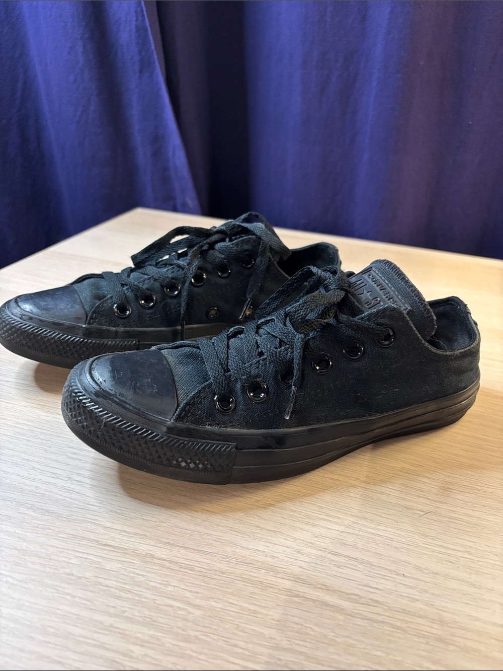 Converse Classic Low-Top Ox Black Monochrome Canvas Sneakers - Picture 2 of 8
